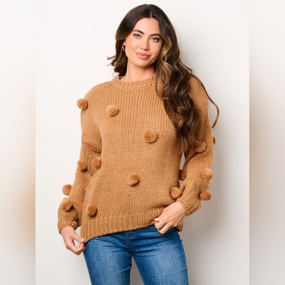 SALE! 008. WOMEN'S LONG SLEEVE POM POM'S DETAILED PULLOVER SWEATER - Picture 2 of 3